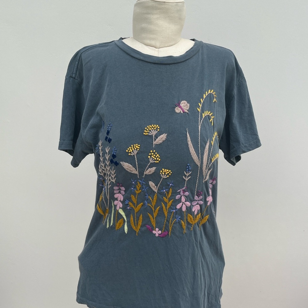 Lucky Brand Blue Floral Embroidered Top